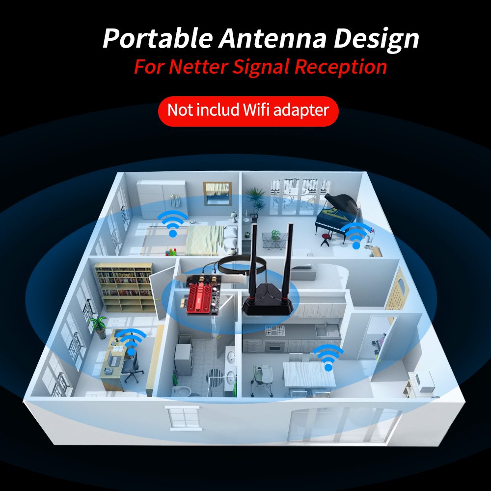 Antena FENVI de alto ganho banda dupla 2.4G/5Ghz antenas de base estendida para AX210NGW AX200NGW cartão WiFi adaptador PCIe sem fio de mesa
