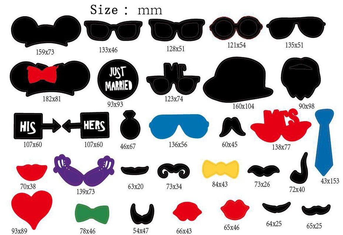 31 pièces de stand Photo pour fête | Accessoires de stand Photo de mariage, moustache, faveurs de fête d'anniversaire, accessoires de stand Photo avec moustache et lèvres
