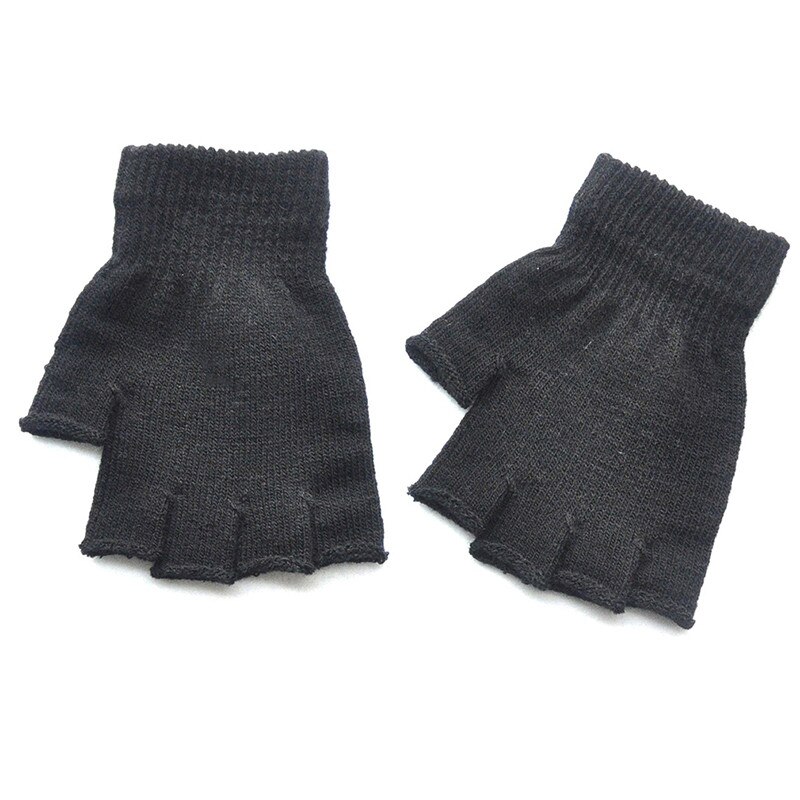 Children's Winter Gloves Cold Warm Acrylic Fingerless Gloves Solid Color: black