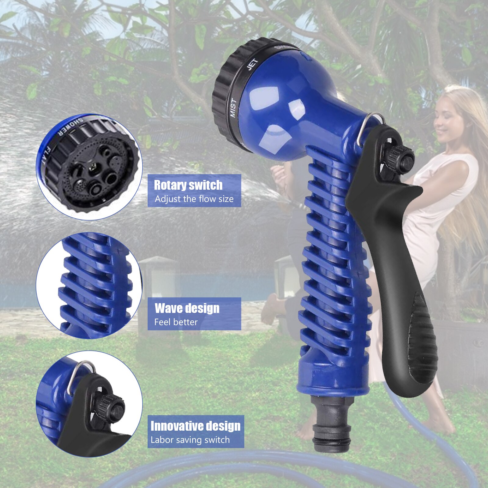 Expandable Garden Hose Kit 25FT/50FT/75FT/100FT 7 Function Spray Nozzle Sprayer High Pressure Flexible Watering Pipe
