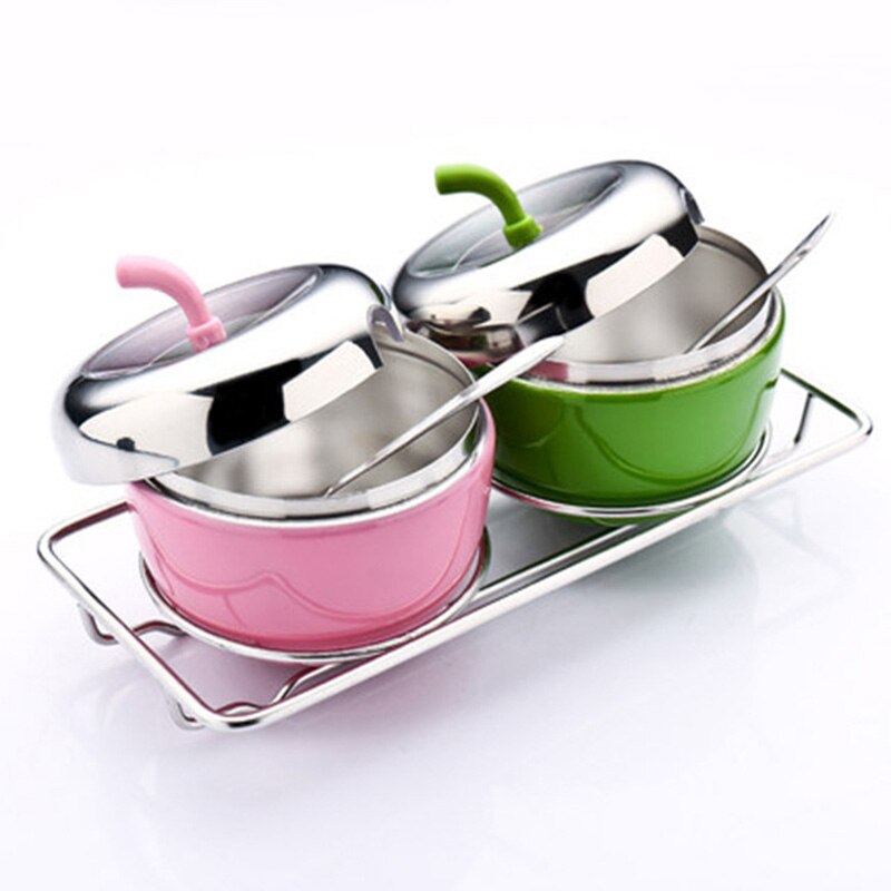 304 Stainless Steel Seasoning Box Jars Apple Shaped Salt Pepper Sugar Can Seasoning Bottle Storage Containers Kitchen Supplies