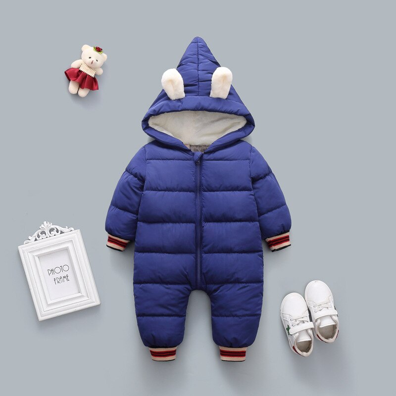 Baby Jongen En Meisje Kleding Warm Winter Down Jas Een Stuk Hooded Down Katoen Een Stuk Romper Kruipen pak Baby Een Stuk: Blauw / 6m