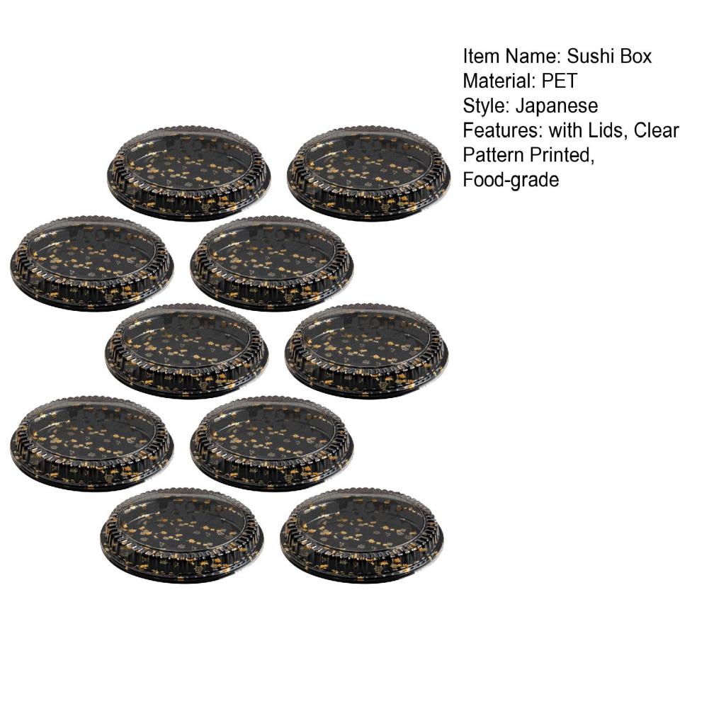10 Pcs Round Sandwich Platter Trays With Lids Clear Pattern Printed Food-grade Catering Trays Sushi Box Buffet Catering Trays
