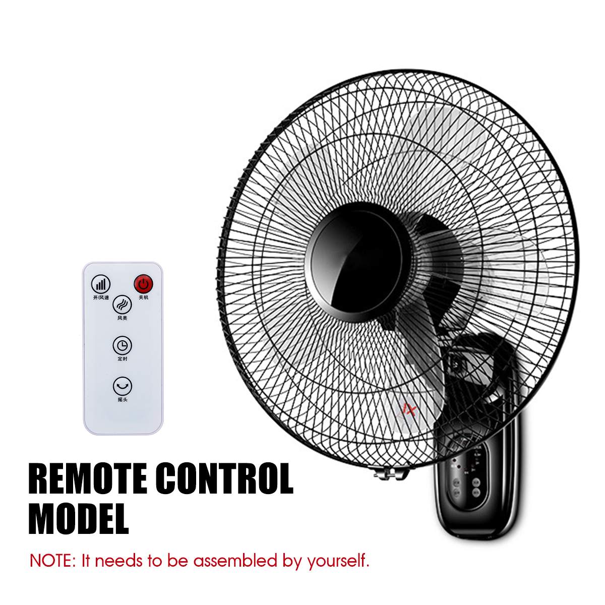 16 Inch Remote Wall Mounted Fan Oscillating Home Air Cooling Fan Timer 3 Gears Adjustable Living Room Electric Cooler Fan: Remote Control Model