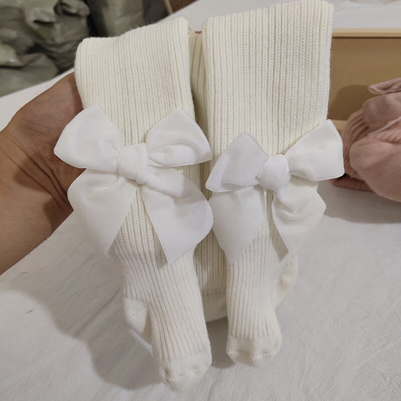 Große samt Band bowknot seite Baby mädchen strumpfhosen Weihnachten baumwolle Kleinkind Baby strumpfhosen für mädchen Gamaschen dicke socken: Weiß / 12 zu 18m