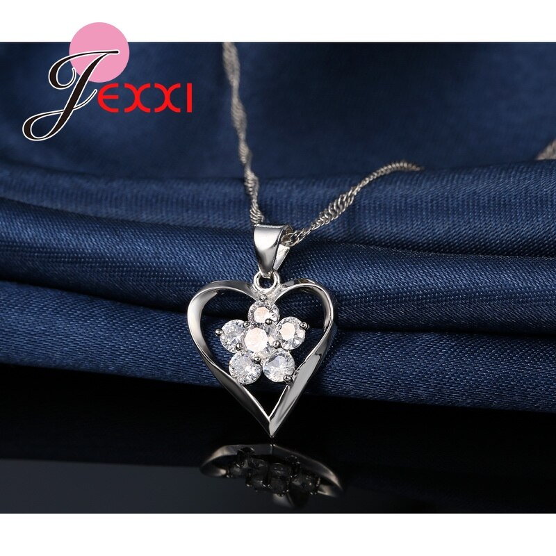 Mooie Hartvorm Mode Vrouwen 925 Sterling Zilveren Sieraden Set Voor Engagement Hanger Ketting Oorbellen