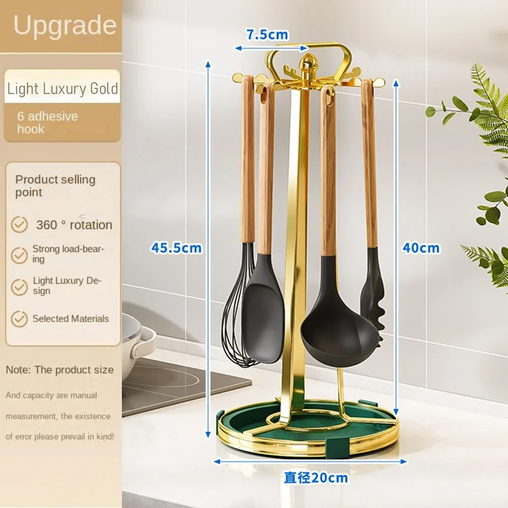 Aanrecht Kookgerei Spatel Lepel Houder 360 Gedraaid 6 Haken Hanger Keuken Organizer Rack Spatel planken: Goud