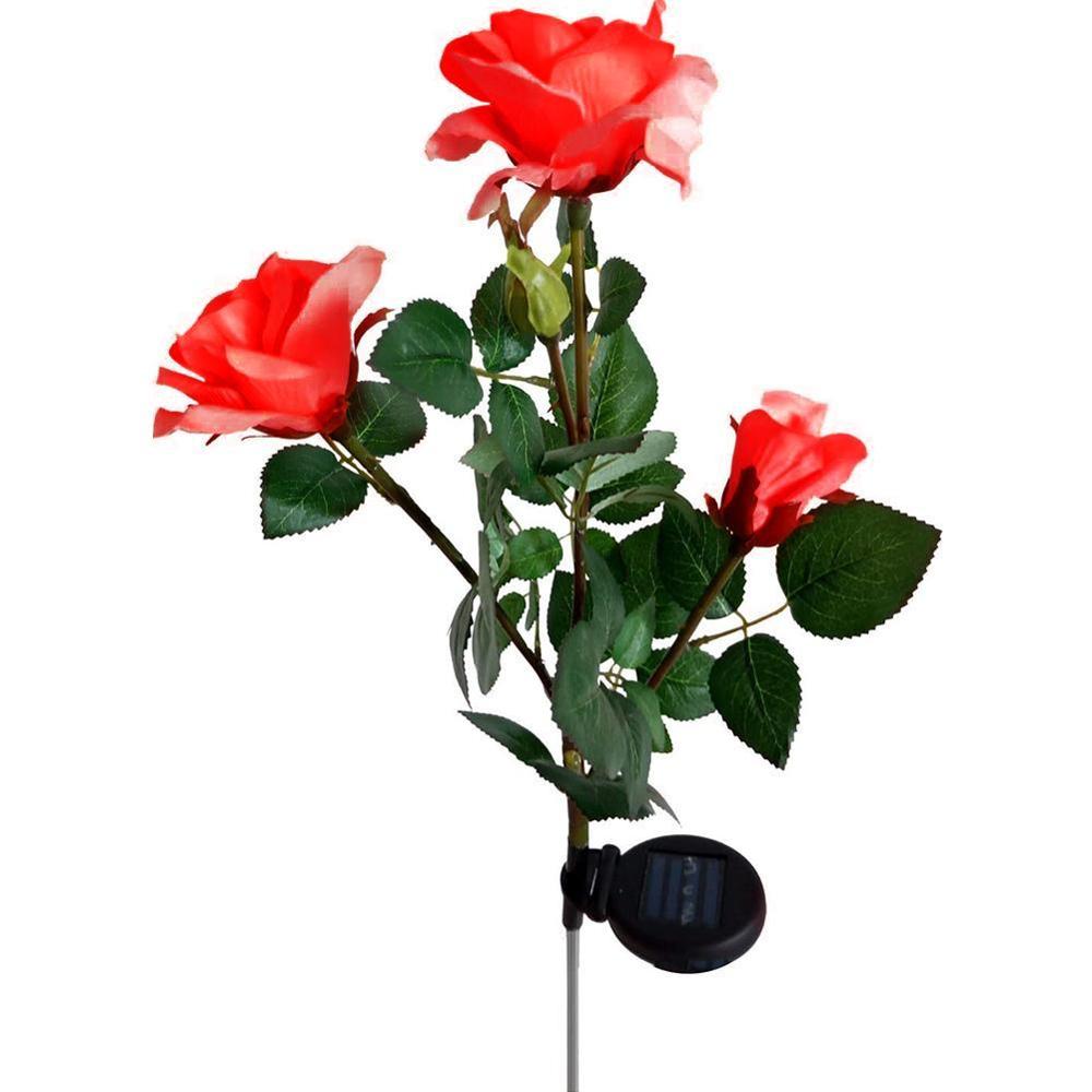 3 Heads Solar Rose Light LED Flower Lawn Stake Lamp Decoration Yard Garden For Home Outdoor Waterproof Path O3P4: Red