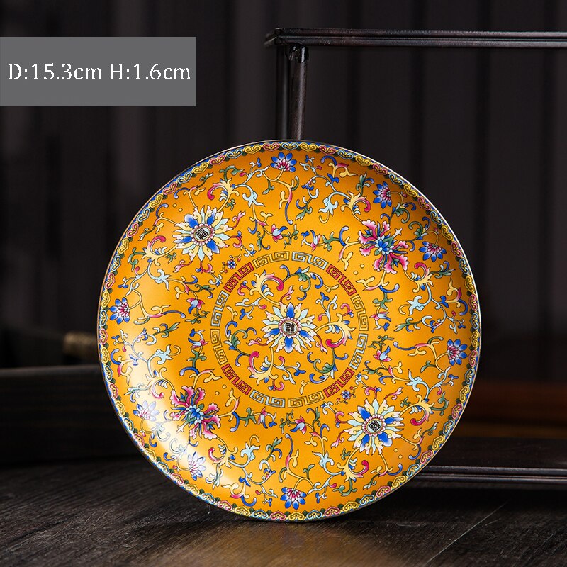 Chinese Ceramic Plates Golden Stroke Enamel Decorative Porcelain Dinner Plate Dinner Steak Pasta Dishes Restaurant Serving Tray: H