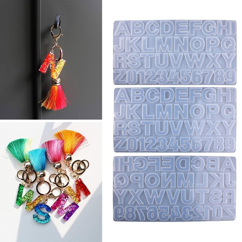 English Alphabet 0-9 Numbers Keychain Mould Silicone Epoxy Resin Molds DIY Pendant Jewellery Making Keychain Decor R7RF