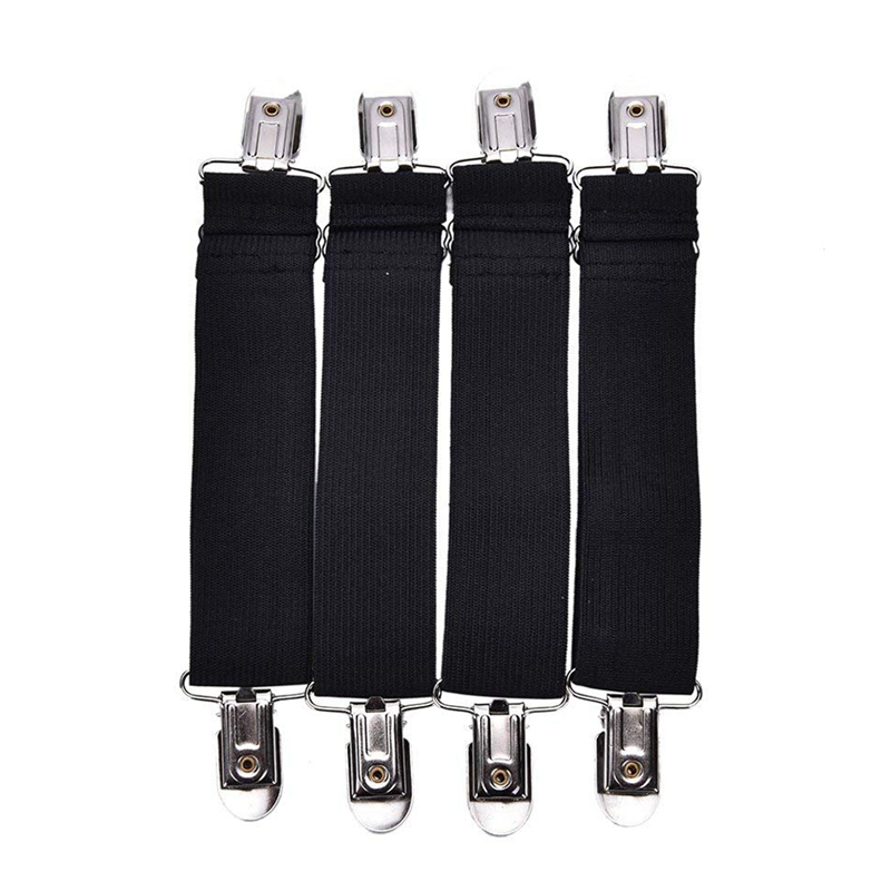 Sheet Straps Adjustable Bed Corner Holder Elastic Straps Fasteners Clips Grippers Mattress Cover Sheet Bed Suspenders, Black, Pa