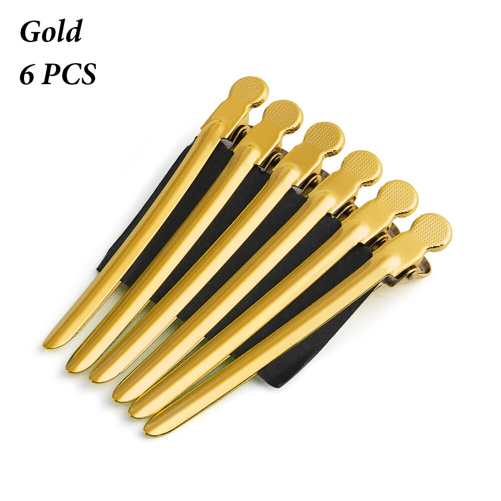 6Pcs Metal Duck Mouth Hairdresser Hair Clip Salon Hair Clamps Hairdressing Pro Section Hair Clips Hair Styling Accessories: 6 Pcs gold