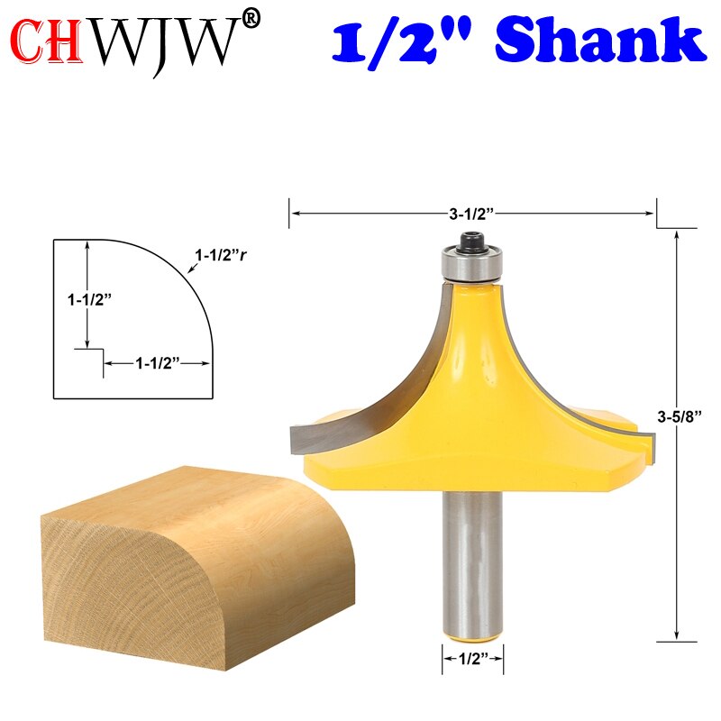CHWJW 1PC 1/2" 12mm Shank Round Over Edging Router Bit - 1-1/2" Radius Wood Cutting Tool woodworking router bits: 12.7mmShank