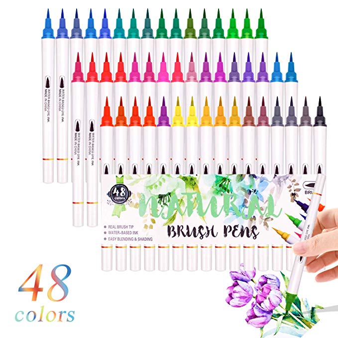 Akvarel sæt penselpenne 48 farver akvarel markører fleksible ægte pensel tips maling penne til kunstnere begyndere voksne børn: 48 farver