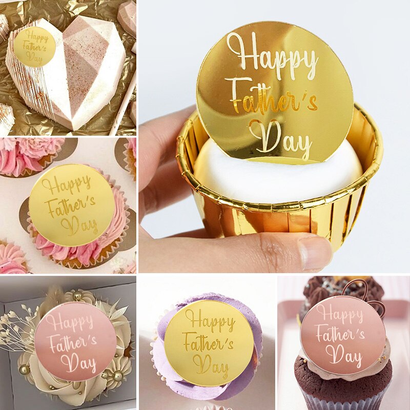 10Pcs Gelukkige Moederdag Cupcake Topper Spiegel Ronde Acryl Verjaardag Vaderdag Cake Dessert Bakken Party Decoratie Benodigdheden