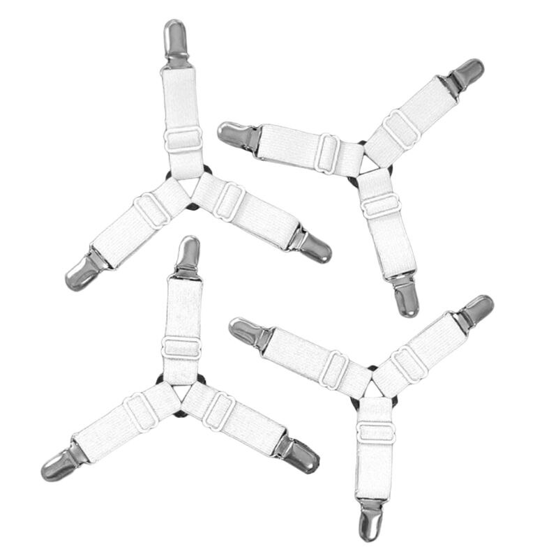 Antislip 4 stuks verstelbare bedlakenklemmen bevestigingsriem bankhoes grippers houder matras deken beddengoedset: Wit