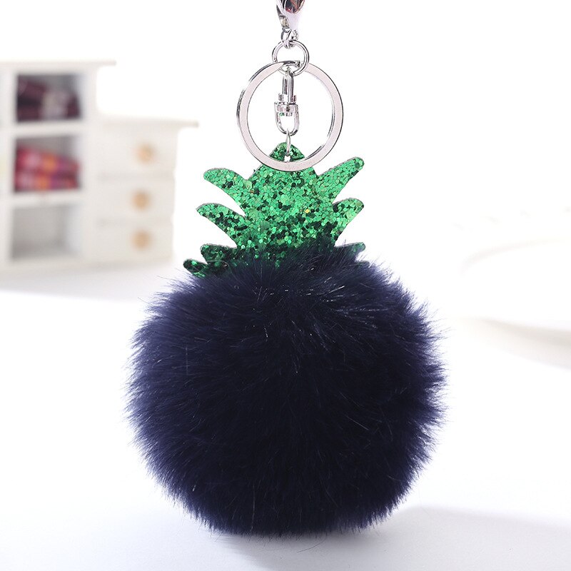 Pluizige Faux Fur Ball Pompom Sleutelhanger Vrouwen Bag Charms Kerstboom Ananas Sleutelhanger Trinket Auto Sleutelhanger Kettingen 2C0322: 9
