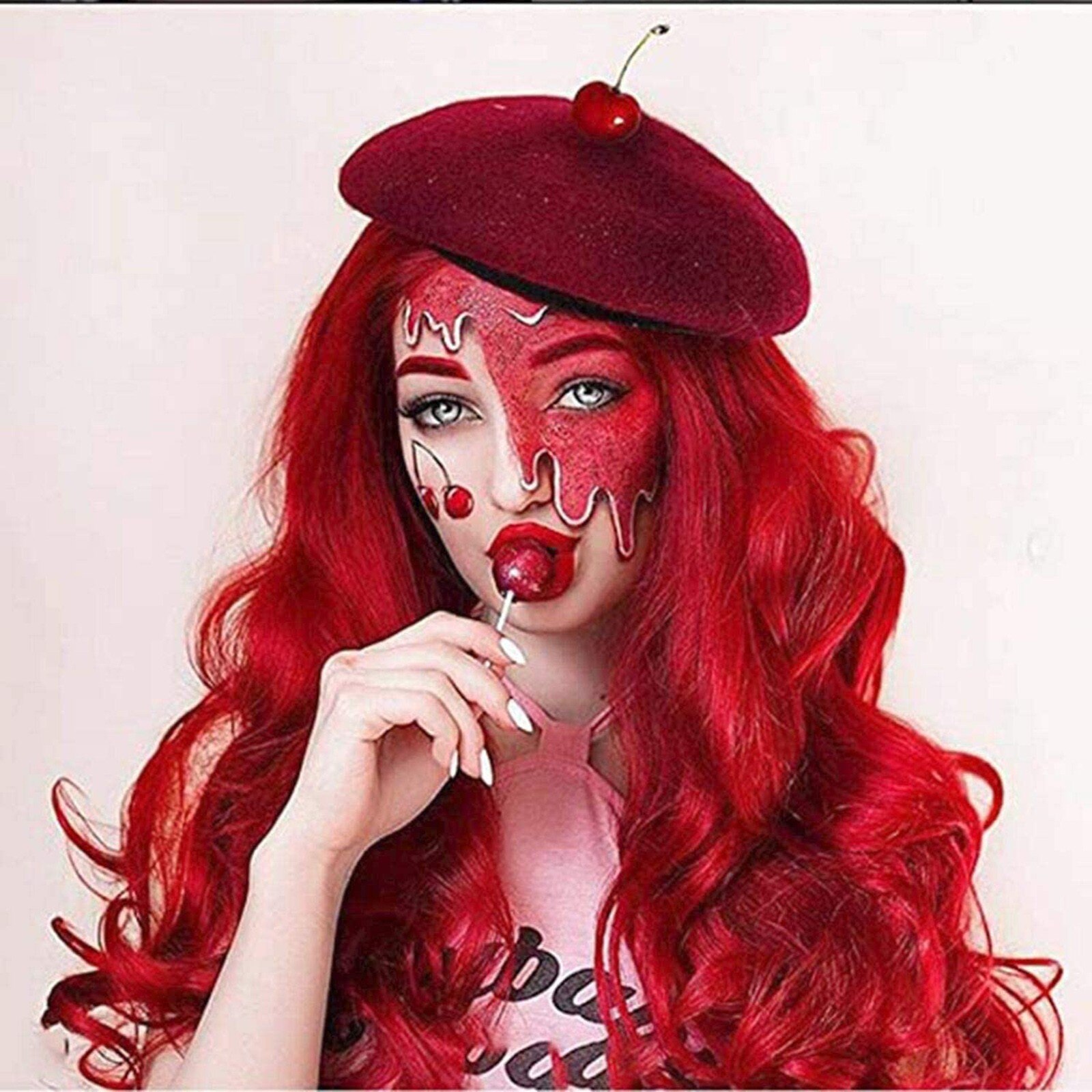 Long Red Wavy Synthetic Wig For Black/White Women High Density Temperature Hair Glueless Wave Cosplay Hair Wig