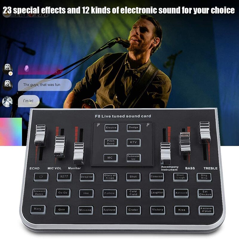 F8 Live Sound Card Built-in Dual DSP Noise Reduction Chip Voice Change Audio Mixer Adapter Card With 18 Funny Sound Effect