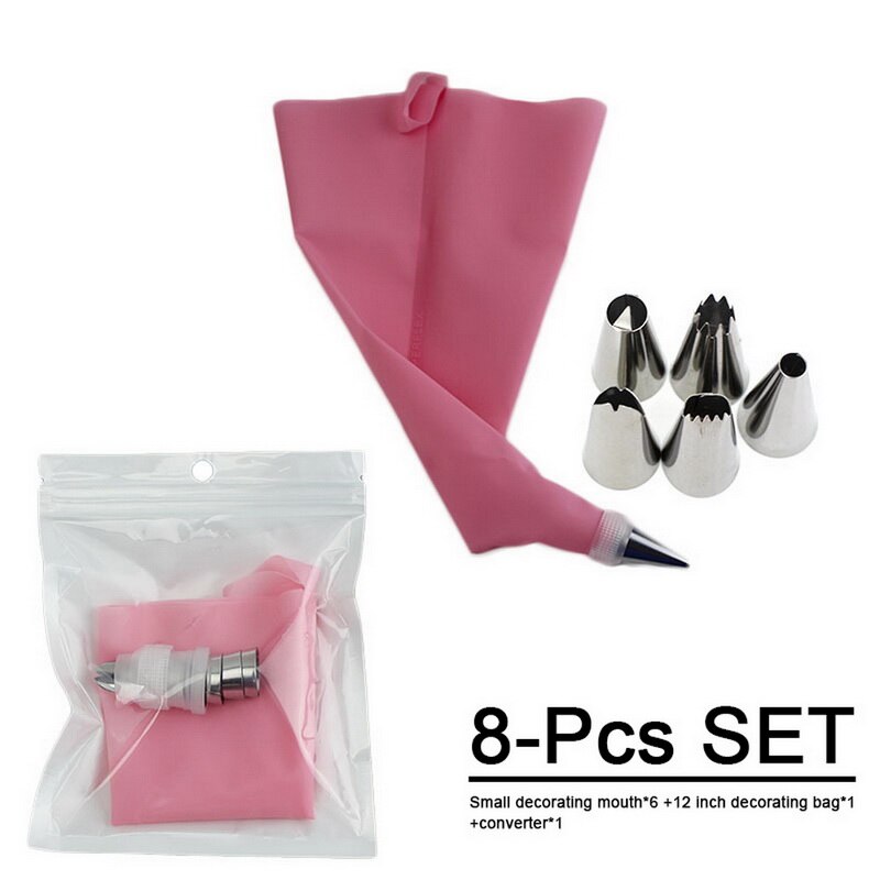 50 Stks/set Cake Decorating Kit Set Gereedschap Piping Tips Gebak Spuitzak Nozzles Bakken Set Bloem Zak Mond Geperst: Pink TPU 8-piece set