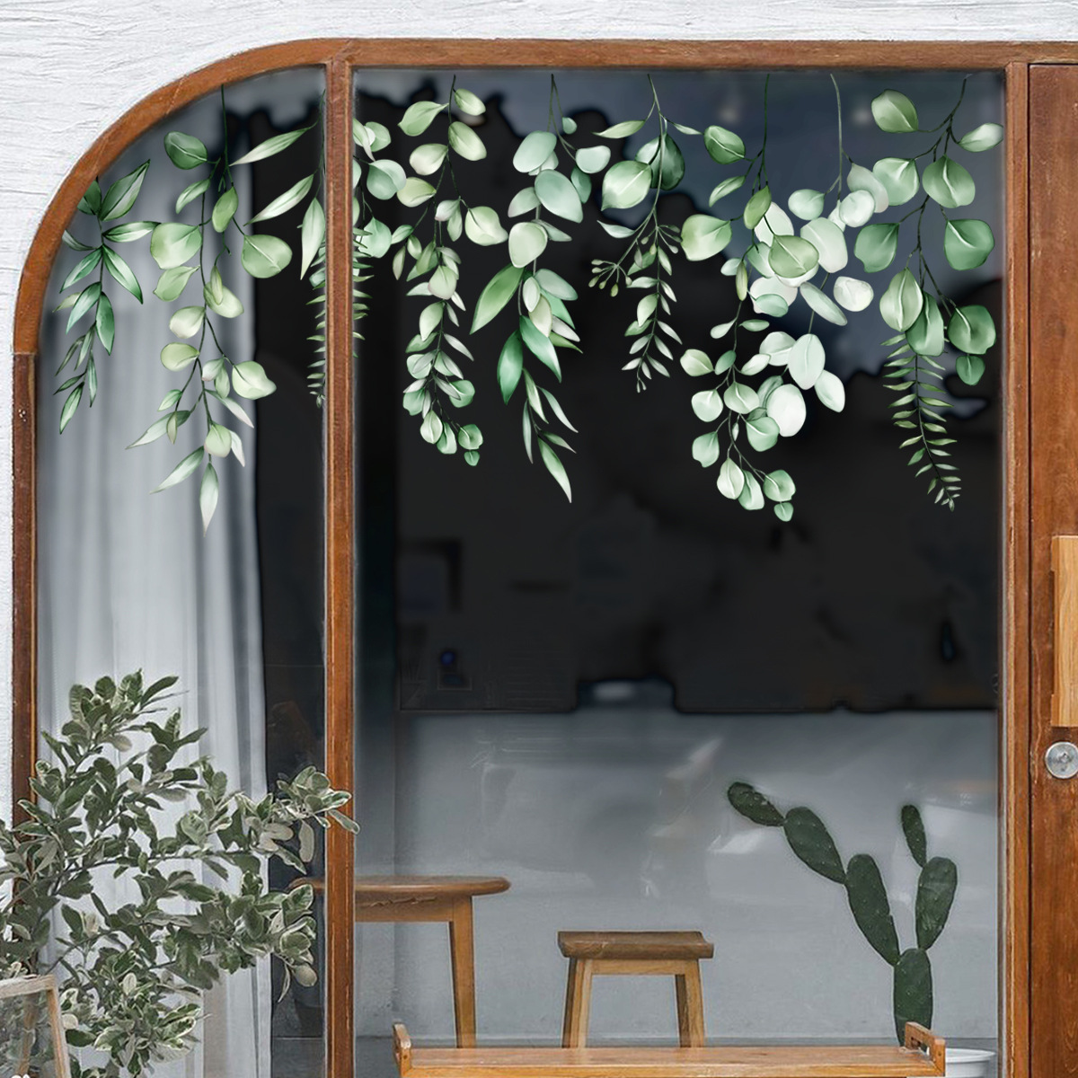 Pegatinas de cristal de flores y plantas, pegatinas decorativas para pared con tema de ventana de sala de estar, pegatinas para ventana