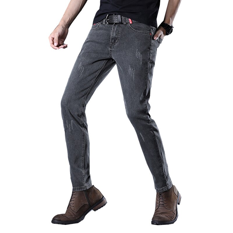 Heren slim jeans straight fit gescheurde jeans distressed grijze kleur den ropa de hombre jeans