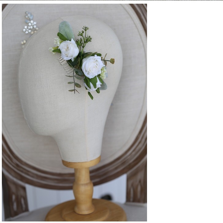 Dower me blanco Floral nupcial accesorios pelo peineta verde hoja dama de honor pelo corona boda tocado