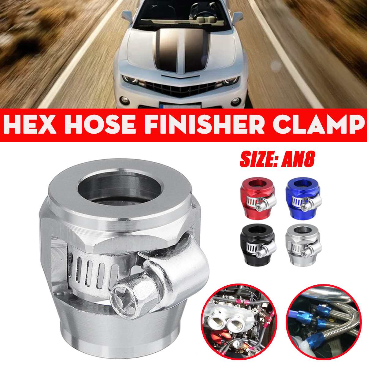 AN8 Hex Hose Finisher Clamp With Screw Band Hose End Cover Fitting Adapter