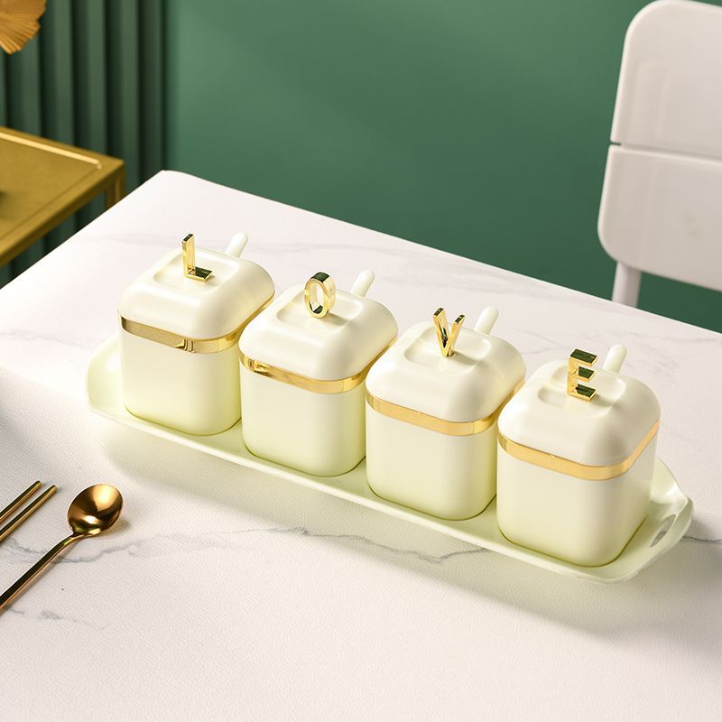 3/4Pcs Plastic Kruiden Tank Keuken Zout Shaker Opslag Organisatie Gereedschap Spice Container Bus Set Familie Spice Organisator: 4Grids-White