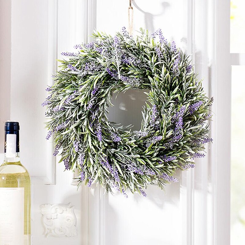 Guirnalda de lavanda Artificial con hojas florales, decoración de pared interior de puerta delantera