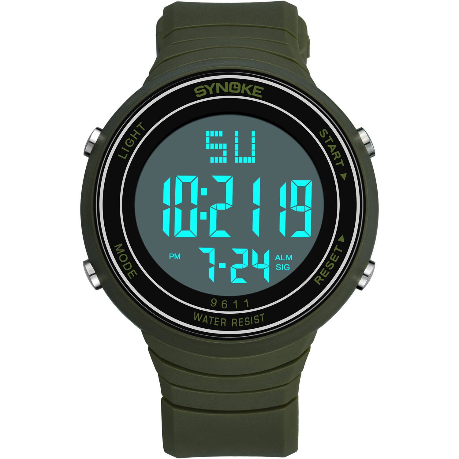 Synoke Sport Horloges Grote Wijzerplaat Display Horloges Alarm Waterdichte Siliconen Band Multifunctionele Horloges Relogio Masculino: Green