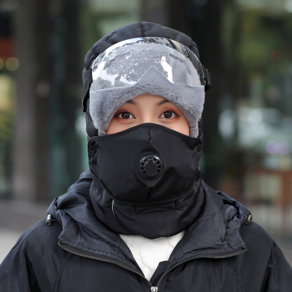 With Glasses Protective Outdoor Earflap Full Face Soft Snow Caps Ski Bomber Hat Riding Camping Hiking Windproof Warm Winter
