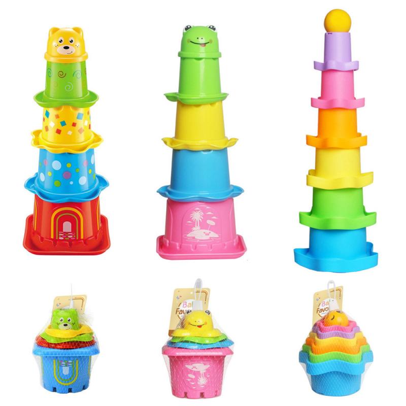 3 Soorten 5Pcs Baby Cartoon Dier Bad Stapelen Torens Cups Douche Speelgoed Bad Strand Educatief Speelgoed Voor pasgeborenen Kinderen