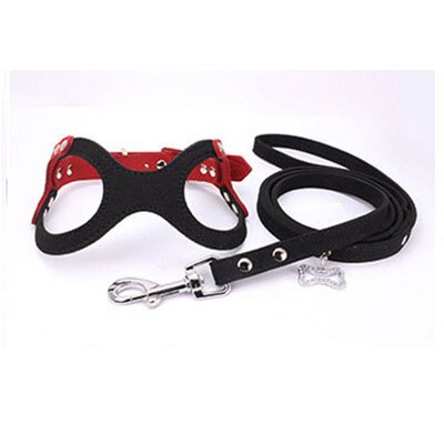 Small Pet Dog Harness Soft Suede Leather for Puppies Yorkie Teddy Pup Puppy Adjustable Chest Harness For Dogs Supplies PC608: black suit / S