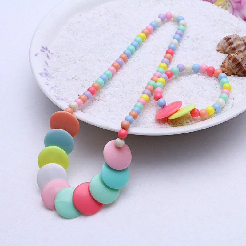 Conjunto de accesorios de princesa para niña, para niña, mezcla de colores de macarrón, cuentas acrílicas, collar y pulsera de flores
