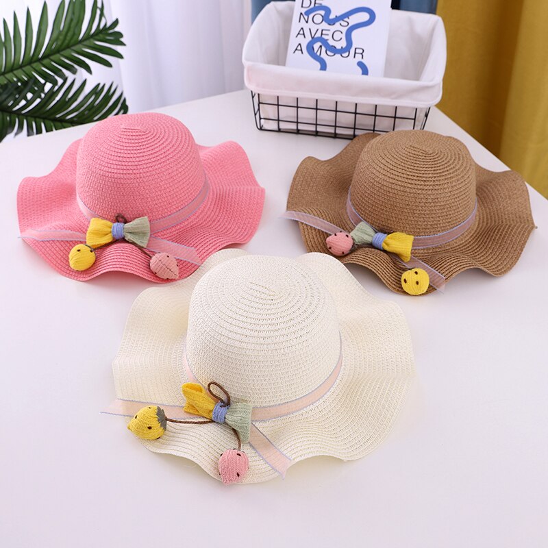 Gorro para el sol niña transpirable de verano sombreros de paja lindo flores dulce princesa sombrero niño protección UV para playa sombrero niños sombreros de 2-6 años