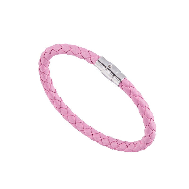 15 kleuren Geweven Armbanden Paar Armband Magnetische Sluiting Mannen Vrouwen Gevlochten Lederen Staal Lederen Touw Ketting Sieraden: Roze