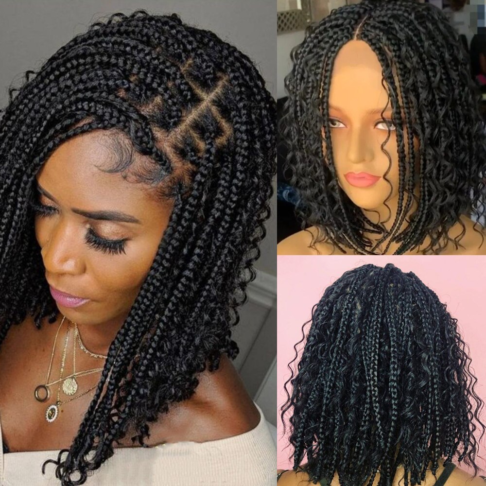 GURUILAGU Short Braided Box Braids Wigs For Black Women Synthetic Hair Headband Wig Women Braided Wigs African Natural Bob Wig: B1714