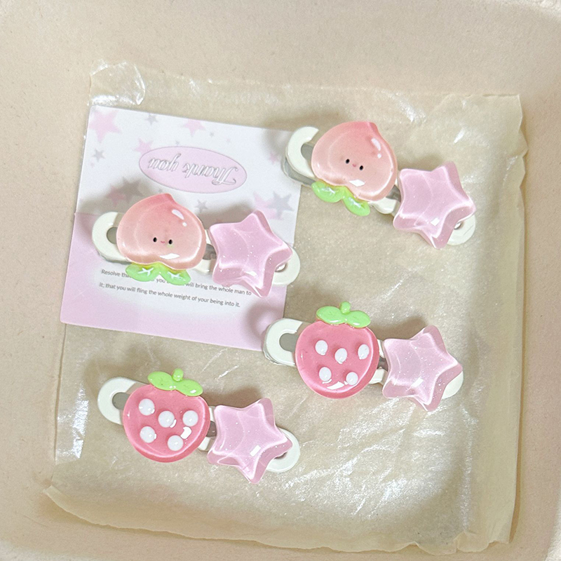 Horquilla Kawaii Pink Star Peach Strawberry para niña, Clip lateral para flequillo, accesorios para el cabello para mujer