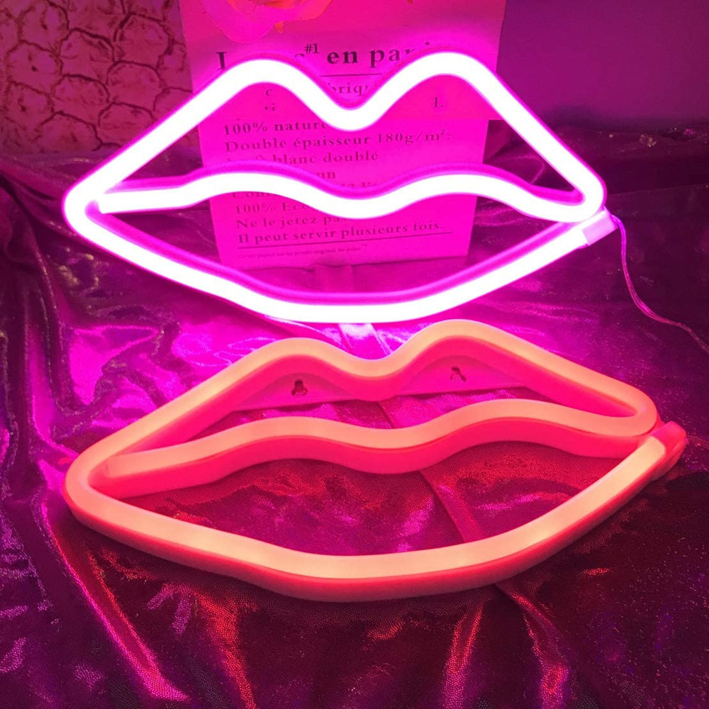Rød leppe neonlys ledet lepper lys neon vegglampe batteri eller usb operert rosa leppe neon lys opp til festbordbord låve
