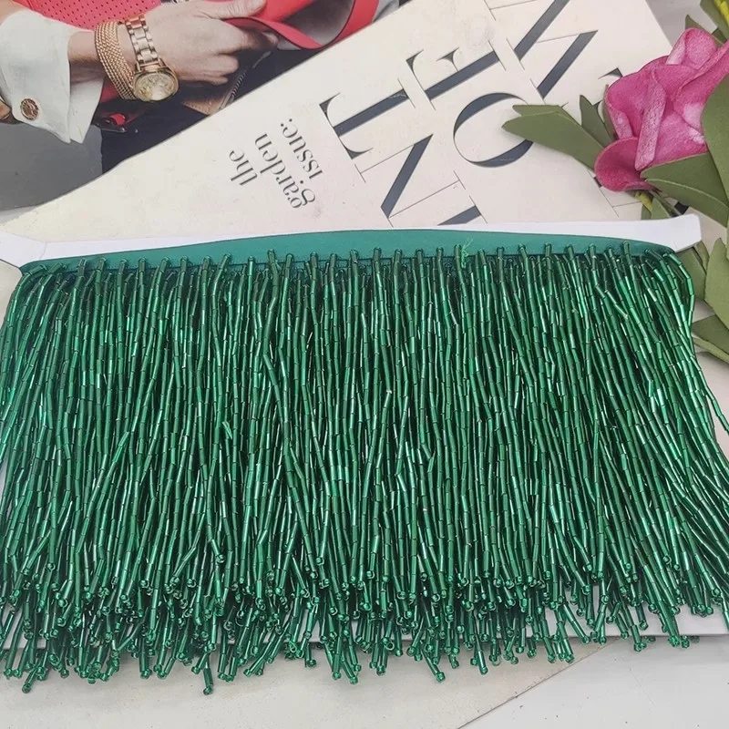 10CM Wide Gold Sliver Black Bead Tube Tassel Lace Trim For Clothes Wedding And Evening Dress Curtains Decoration Accessories: Black Nickel