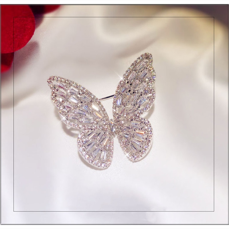 Broches para mujer S925 mariposa hueca circonita cúbica broche dulce antideslumbrante Pin joyería fina accesorios de dijes