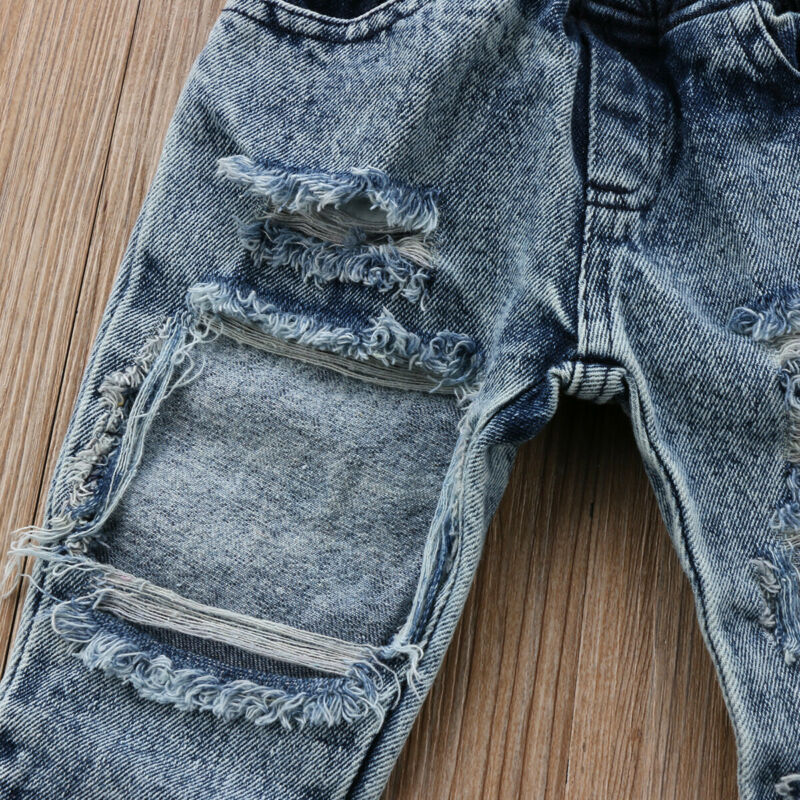 Pantalones de mezclilla para niña de invierno , Vaqueros elásticos, ropa rasgada con agujeros, pantalones cálidos de de 1-5T para niños y niñas