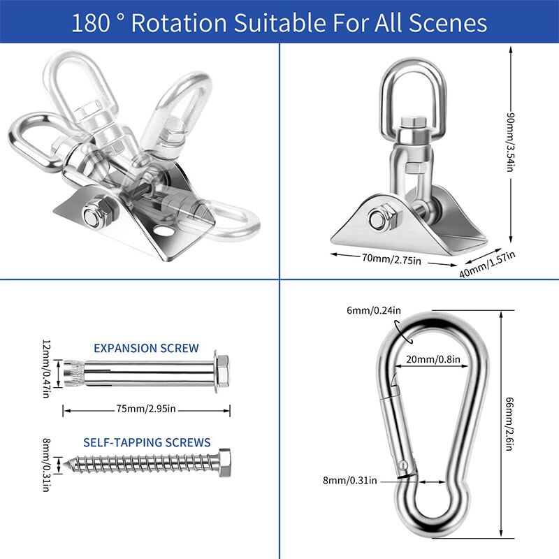 FBIL-Outdoor Fixed Accessories for Stainless Steel Hammock Hook (180 ° Rotation)