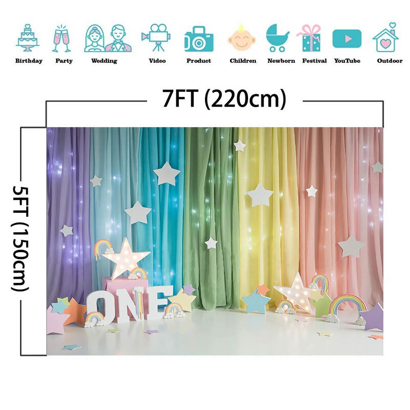 MOCSICKA arc-en-ciel rideau 1st anniversaire photographie décors étoiles Bokeh -né bébé enfants décoration photographie fond
