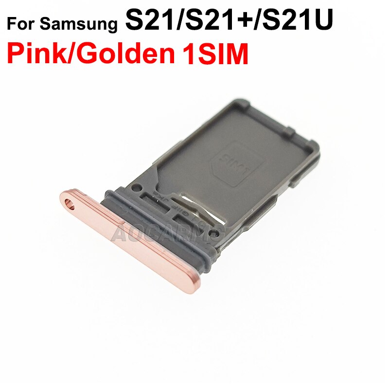 Aocarmo para samsung galaxy s21 ultra s21 + s21u s21 plus único &amp; duplo cartão sim bandeja slot para cartão titular peças de reposição: Pink--Single