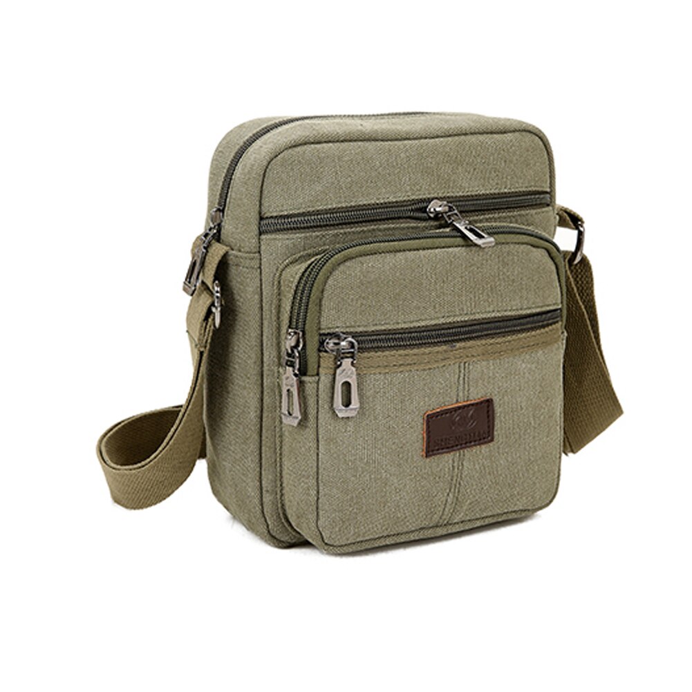 Men Tear Resistant Solid High Density Casual Multi Pockets Canvas Crossbody Shoulder Bag Outdoor Adjustable Strap Retro: Army green