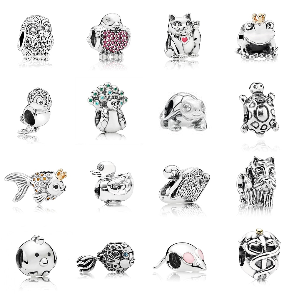 Moda nowy 100% 925 Sterling srebrna sowa ryby żaba i inne kolekcja zwierząt Charm Stringing Diy bransoletka biżuteria prezent