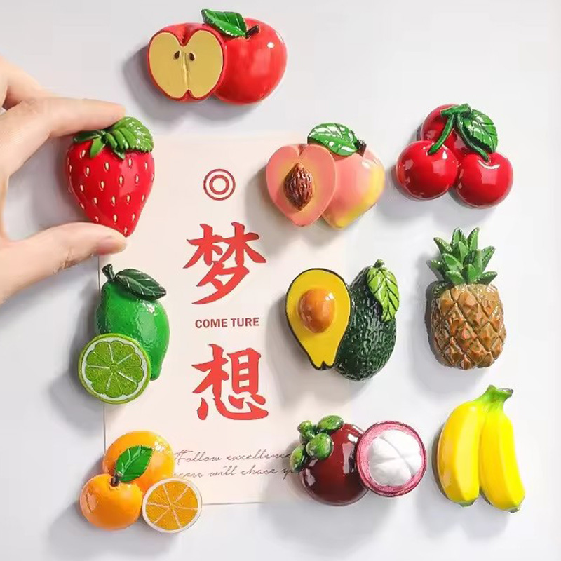 Imanes de nevera de frutas 3D, manzana Artificial, plátano, fresa, cereza, naranja, pegatina, decoración de puerta de nevera, imanes decorativos