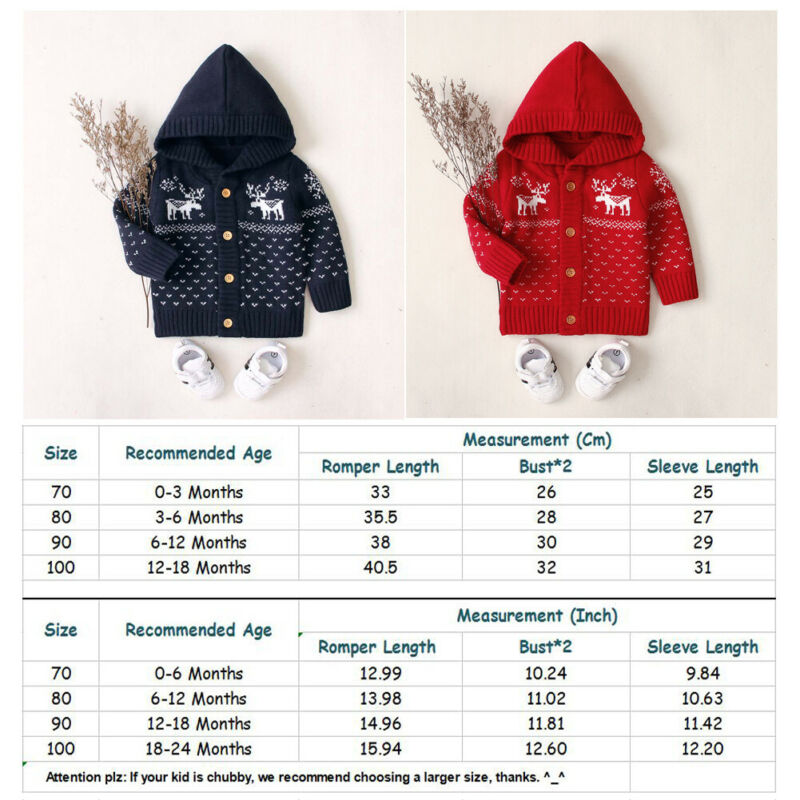 US Chirstmas Newborn Baby Girls Boy Cartoon Stylish Knitted Deer Hooded Coat Sweater Outfits Clothes